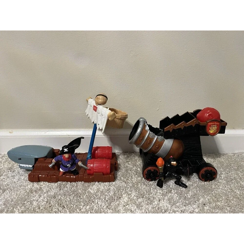 Vtg Fisher Price Great Adventures Boulder Blaster & Shark Raft Almost Complete